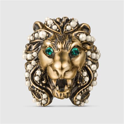 gucci lion head ring with crystal|female gucci lion ring.